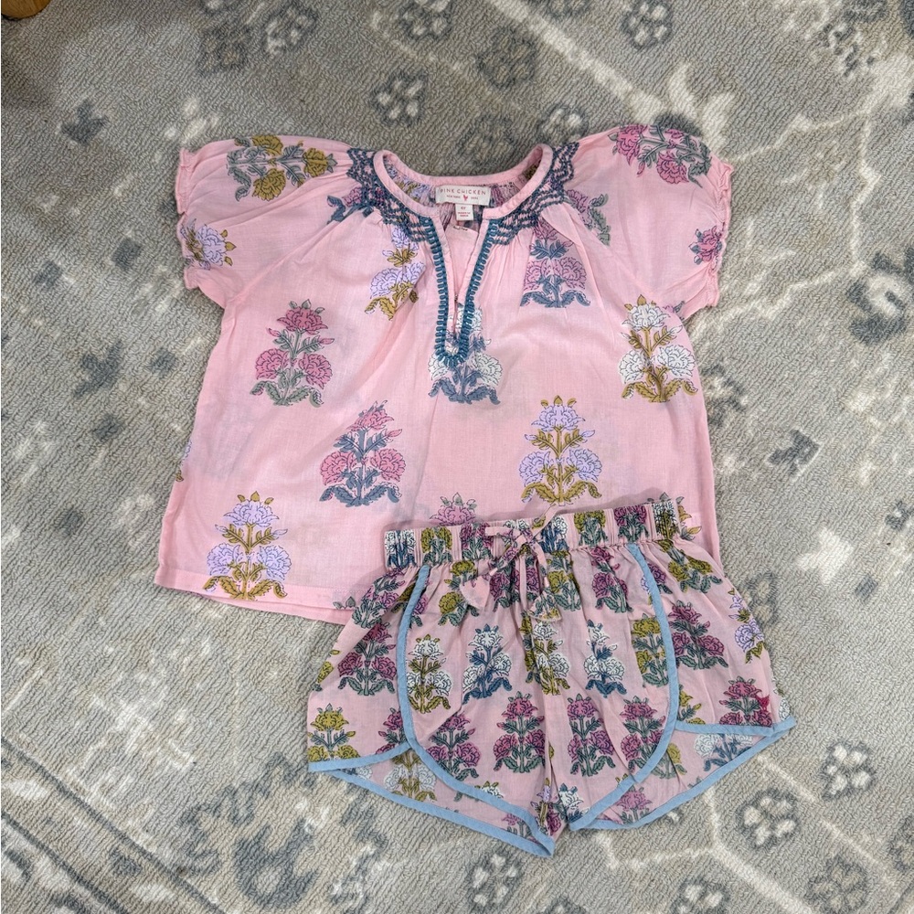Pink Chicken Floral Kids Shorts Set 4T